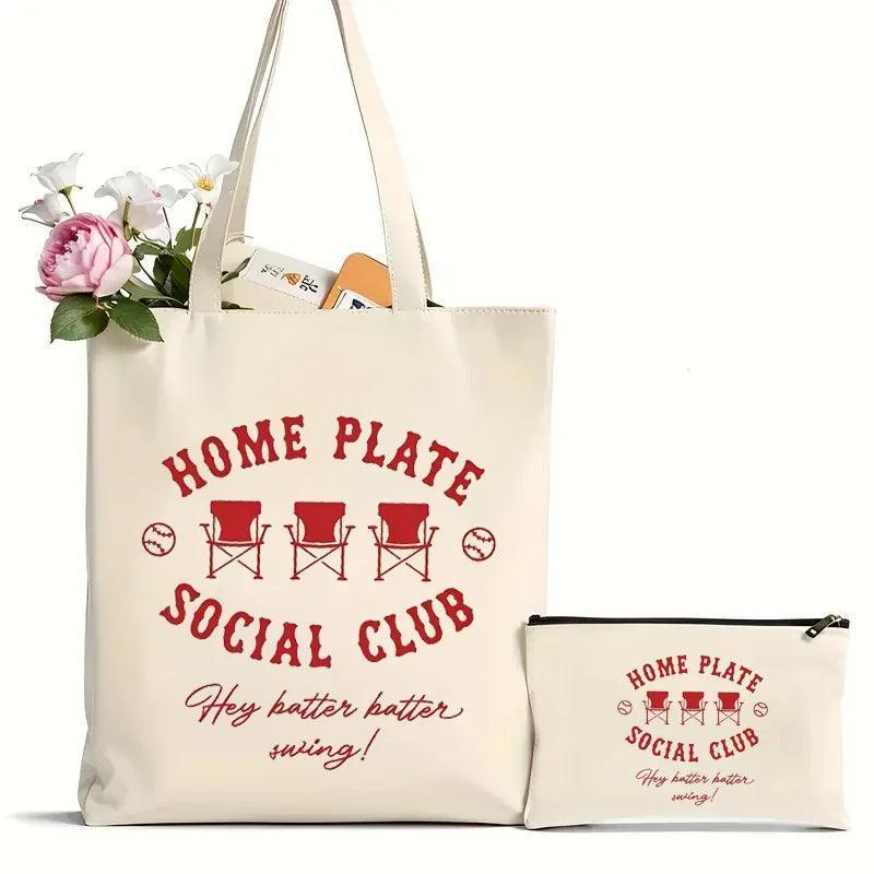 home plate social club tote + cosmetic bag - basil boutique