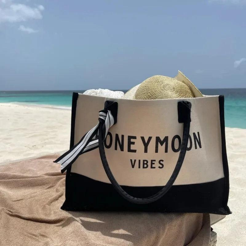 honeymoon vibes beach tote bag - basil boutique