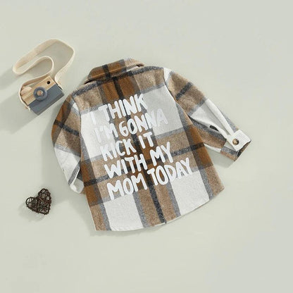 i think i'm gonna kick it with my mom today plaid kids flannel - basil boutique