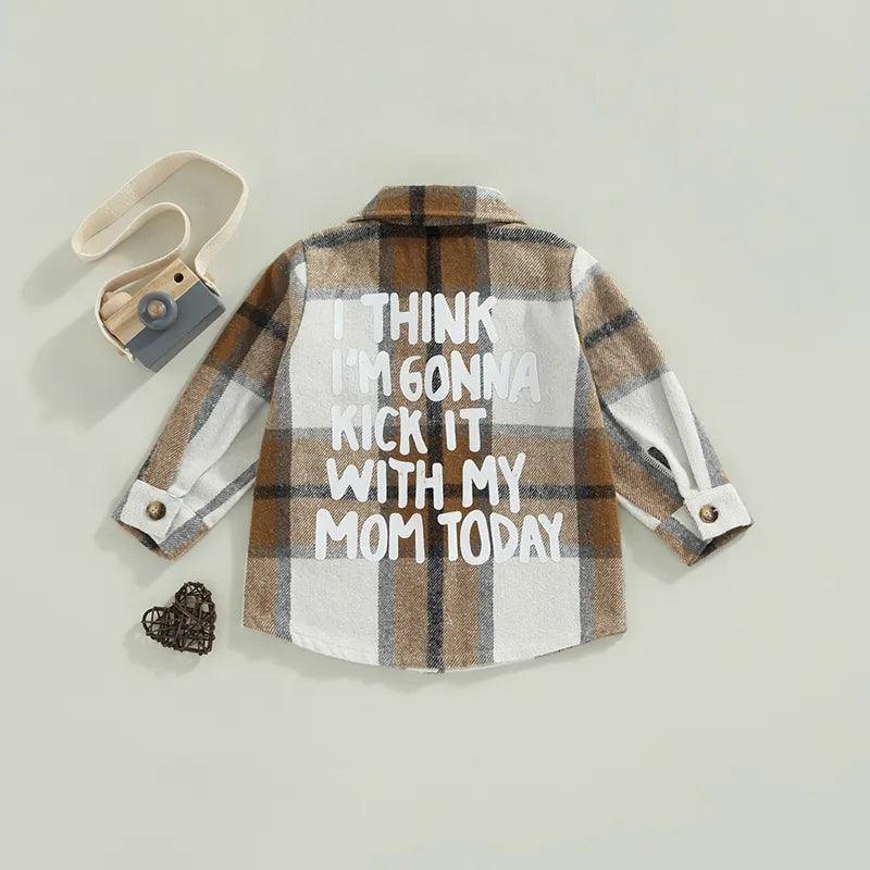 i think i'm gonna kick it with my mom today plaid kids flannel - basil boutique