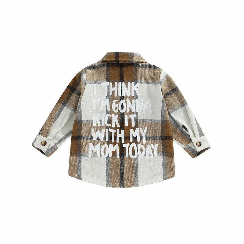 i think i'm gonna kick it with my mom today plaid kids flannel - basil boutique