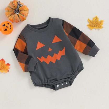 jack-o-lantern plaid onesie - basil boutique