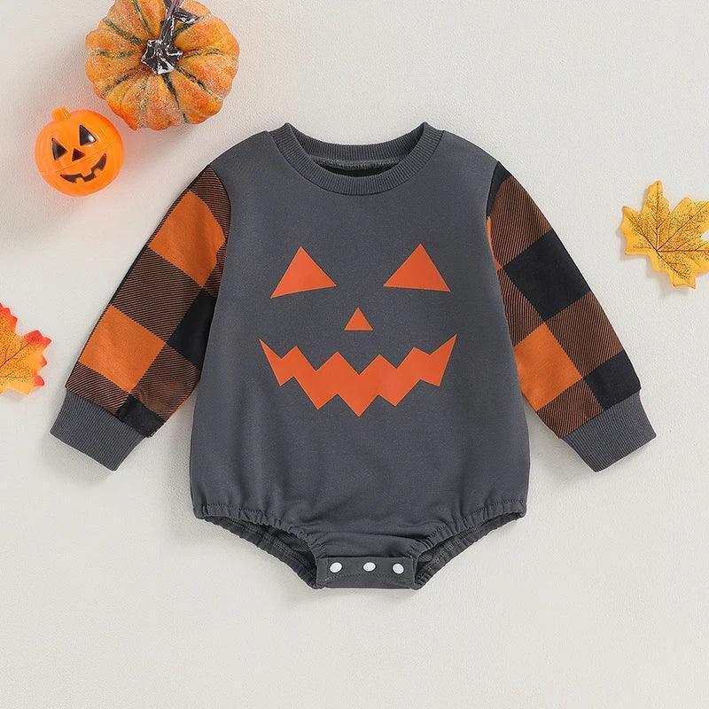 jack-o-lantern plaid onesie - basil boutique