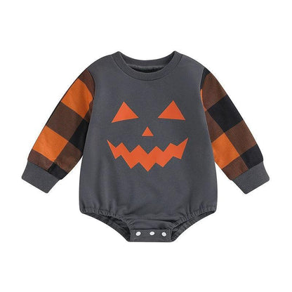 jack-o-lantern plaid onesie - basil boutique