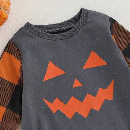 jack-o-lantern plaid onesie - basil boutique