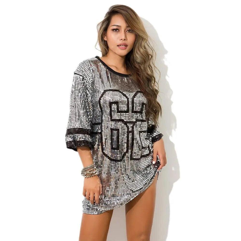 jersey style sequin t-shirt dress - basil boutique