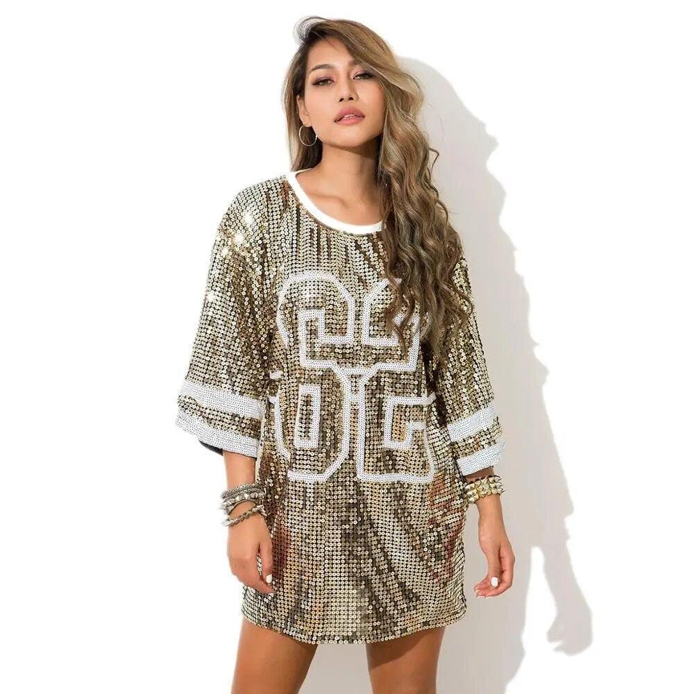 jersey style sequin t-shirt dress - basil boutique