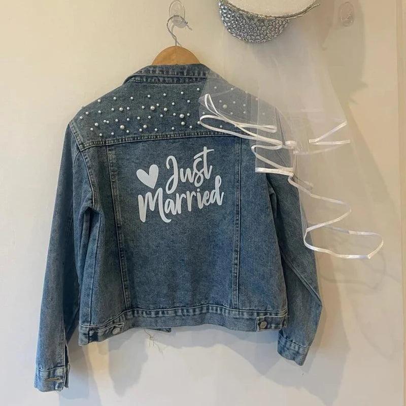 just married pearl denim jacket - basil boutique