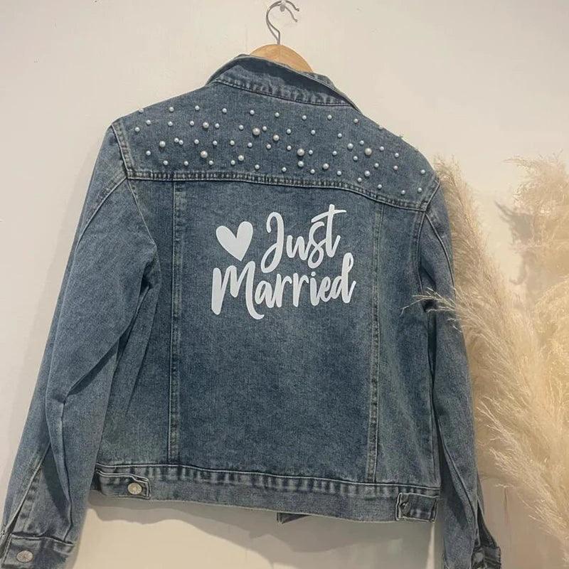 just married pearl denim jacket - basil boutique