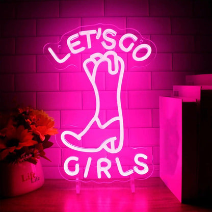 let's go girls cowgirl boot neon sign - basil boutique