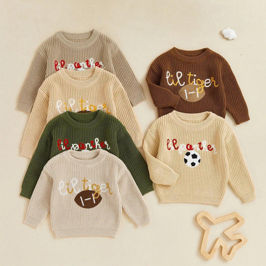 lil panther + tiger knit kids crew sweater - basil boutique