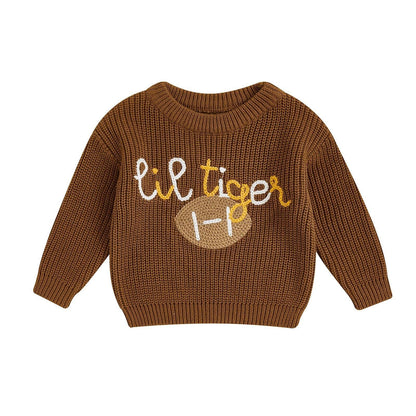 lil panther + tiger knit kids crew sweater - basil boutique