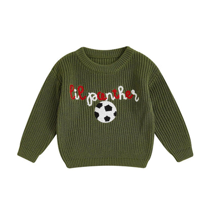 lil panther + tiger knit kids crew sweater - basil boutique