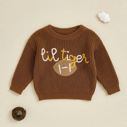 lil panther + tiger knit kids crew sweater - basil boutique