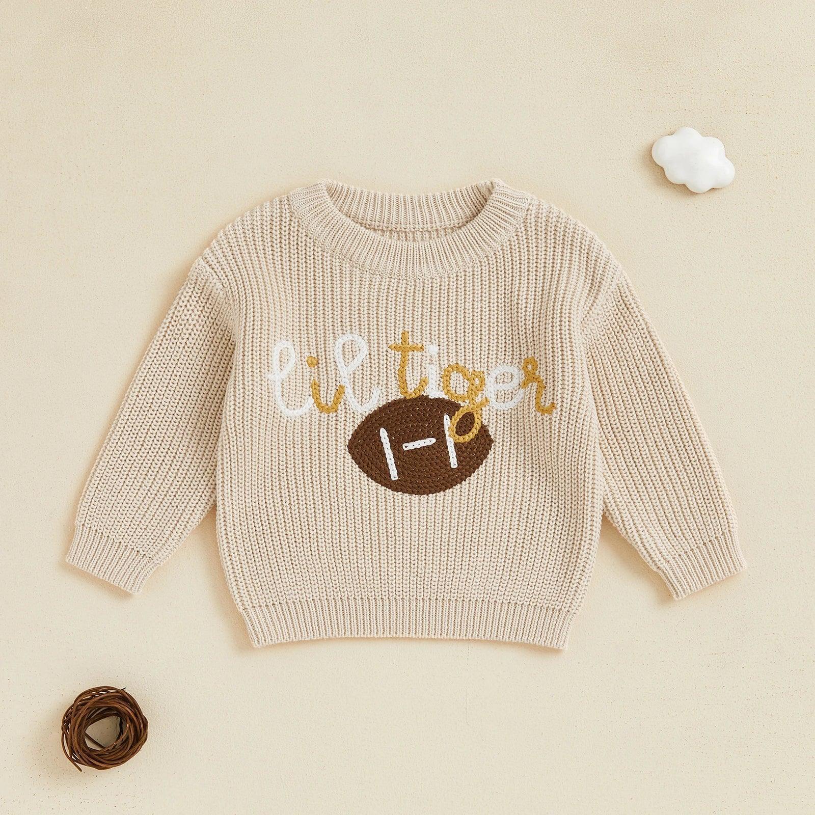 lil panther + tiger knit kids crew sweater - basil boutique