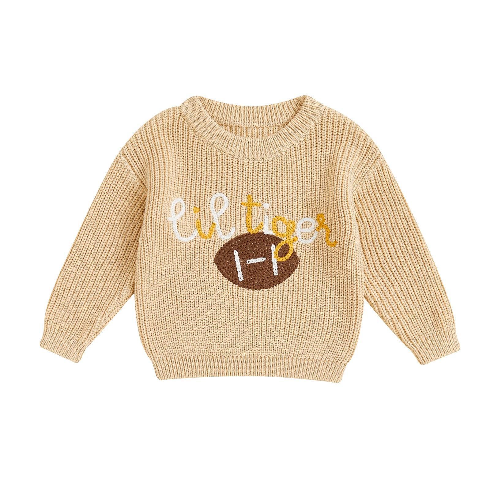 lil panther + tiger knit kids crew sweater - basil boutique