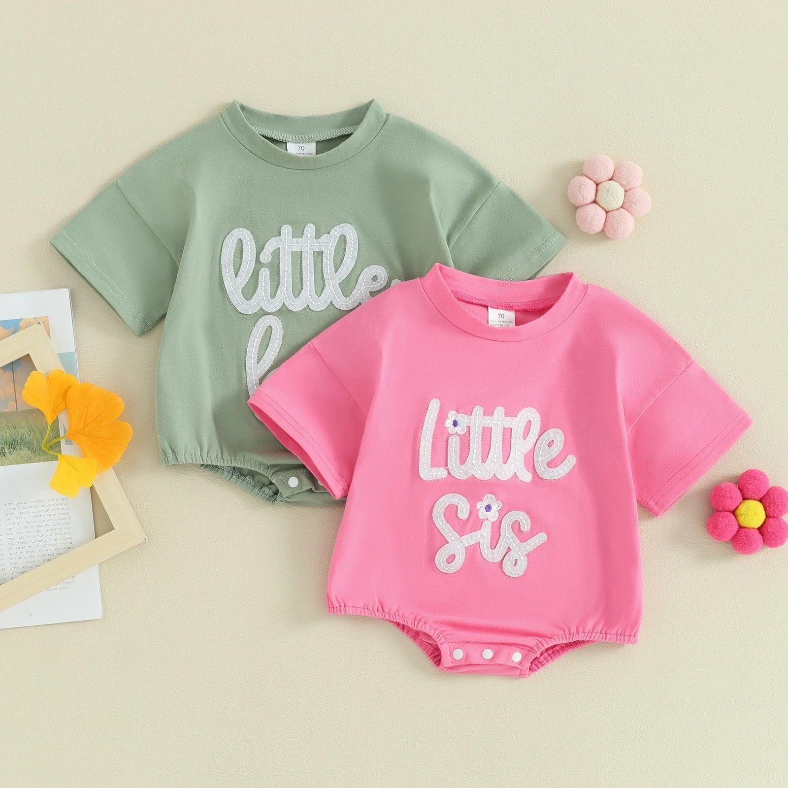 little bro + sis fuzzy script onesie - basil boutique