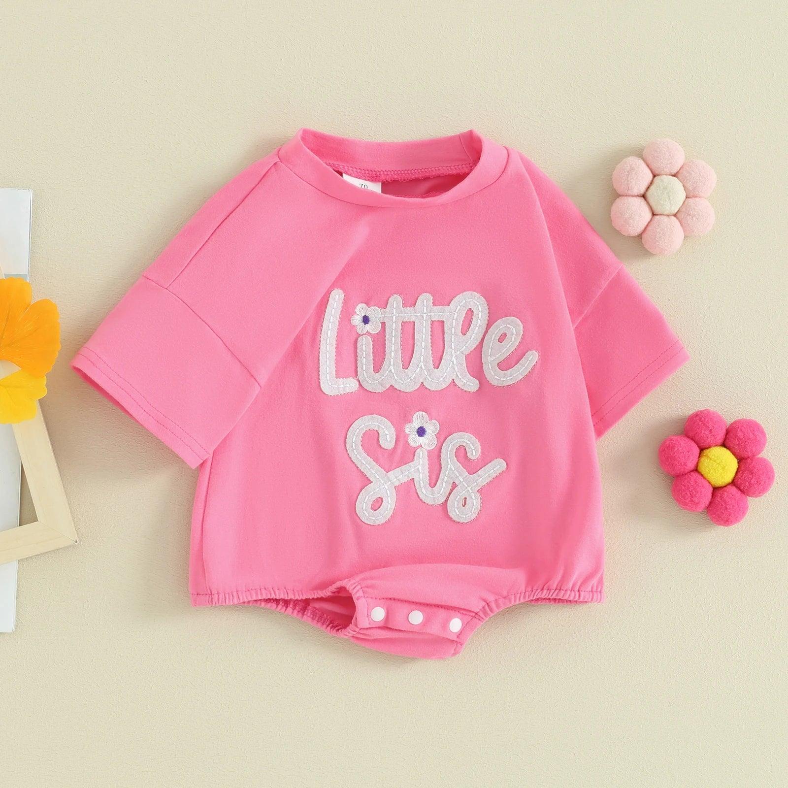 little bro + sis fuzzy script onesie - basil boutique