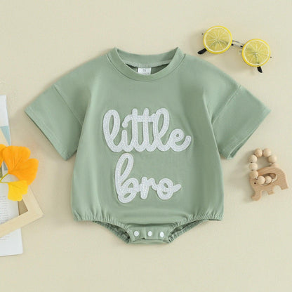 little bro + sis fuzzy script onesie - basil boutique