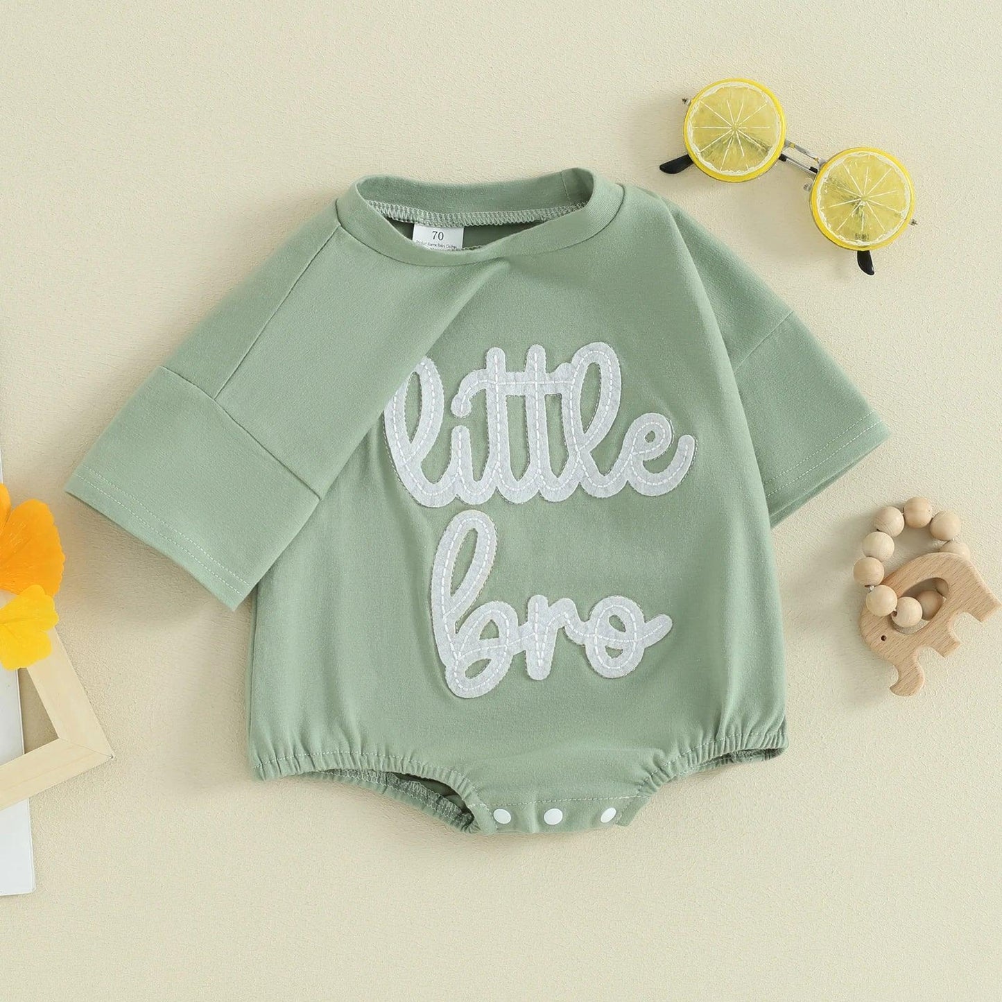 little bro + sis fuzzy script onesie - basil boutique