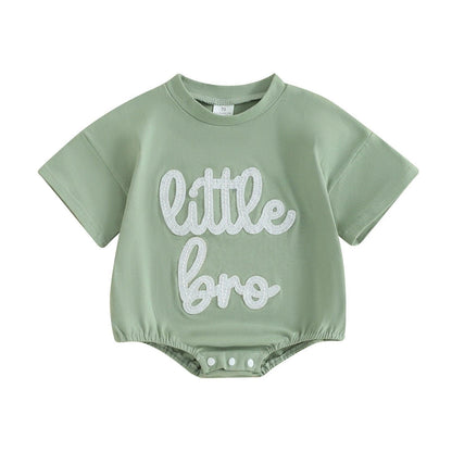 little bro + sis fuzzy script onesie - basil boutique