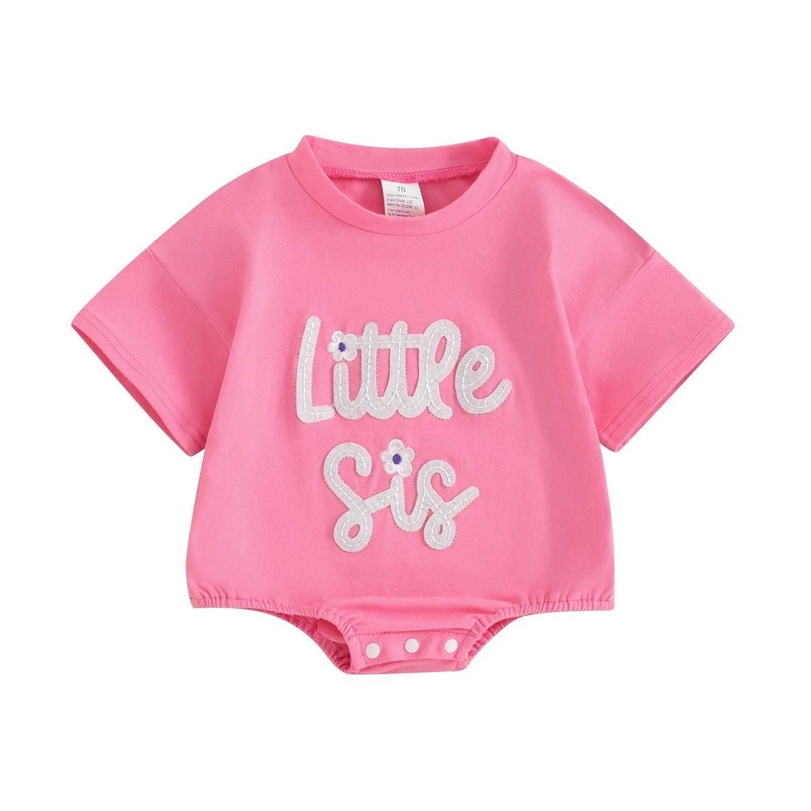 little bro + sis fuzzy script onesie - basil boutique