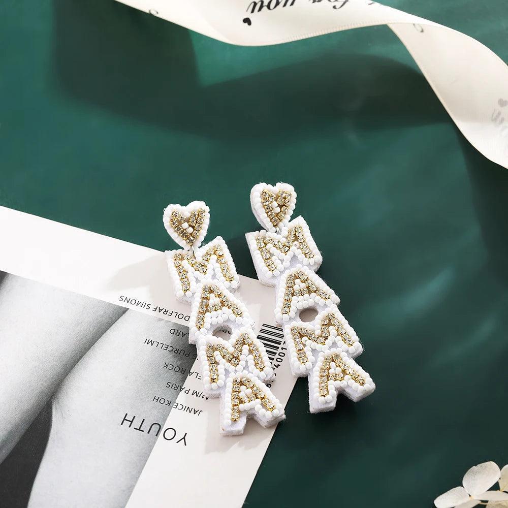 mama letter rhinestone earrings - basil boutique