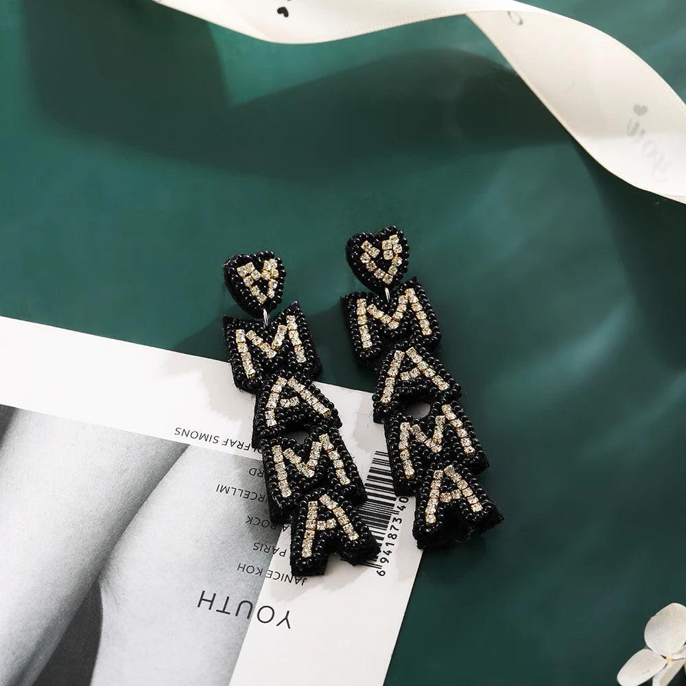 mama letter rhinestone earrings - basil boutique