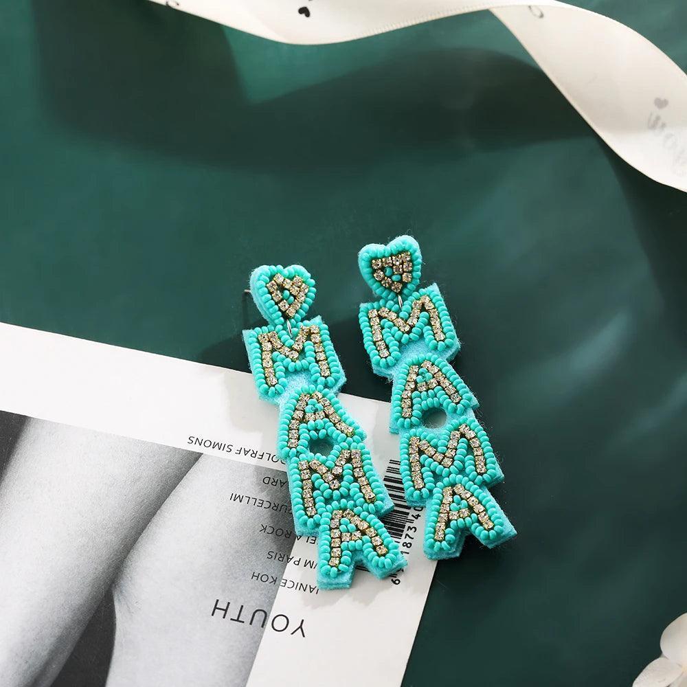 mama letter rhinestone earrings - basil boutique