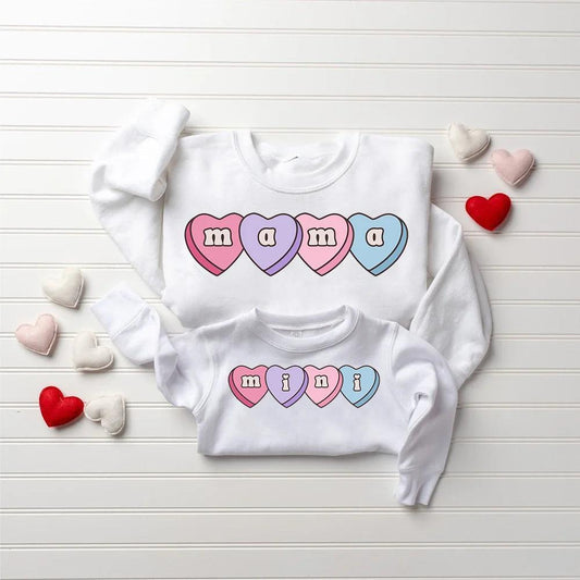 mama + mini heart candy matching crew sweatshirts - basil boutique