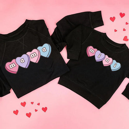 mama + mini heart candy matching crew sweatshirts - basil boutique