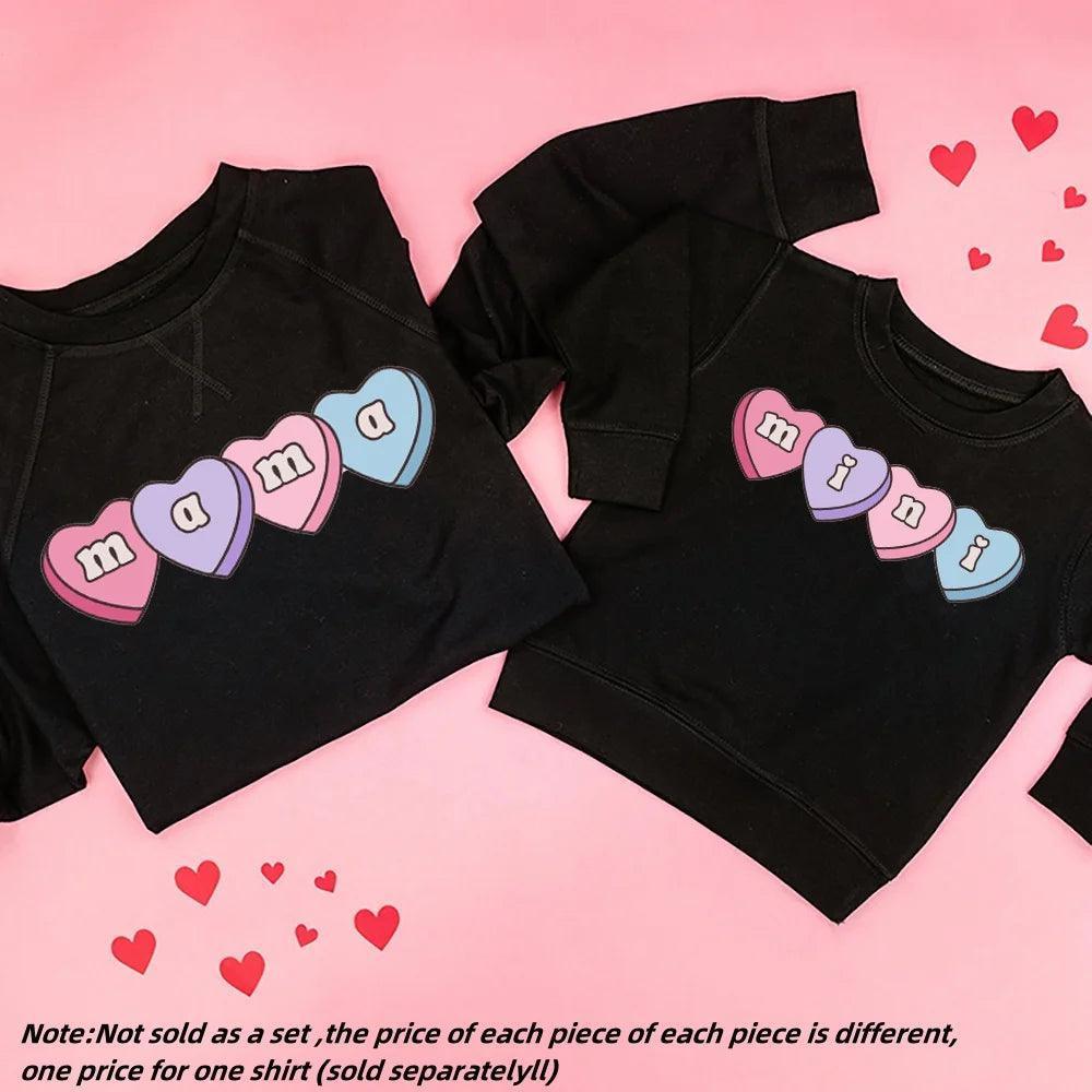 mama + mini heart candy matching crew sweatshirts - basil boutique