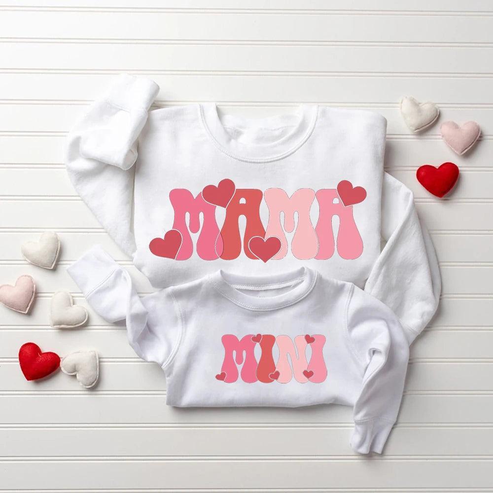 mama + mini heart matching crew sweatshirts - basil boutique