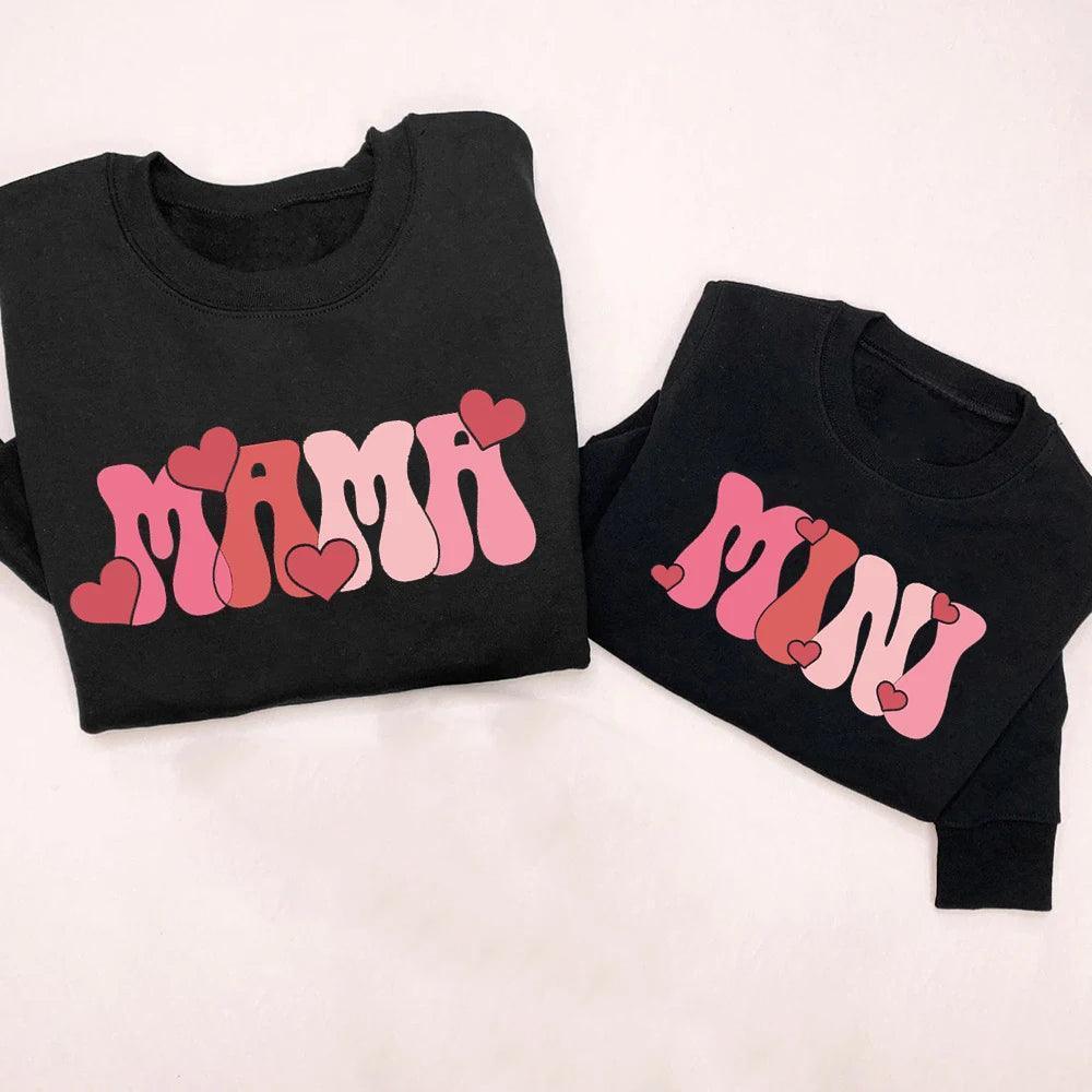 mama + mini heart matching crew sweatshirts - basil boutique