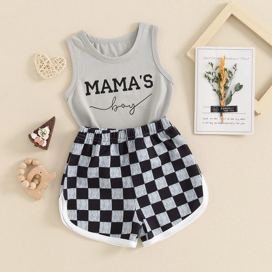 mama's boy checkered kids outfit - basil boutique