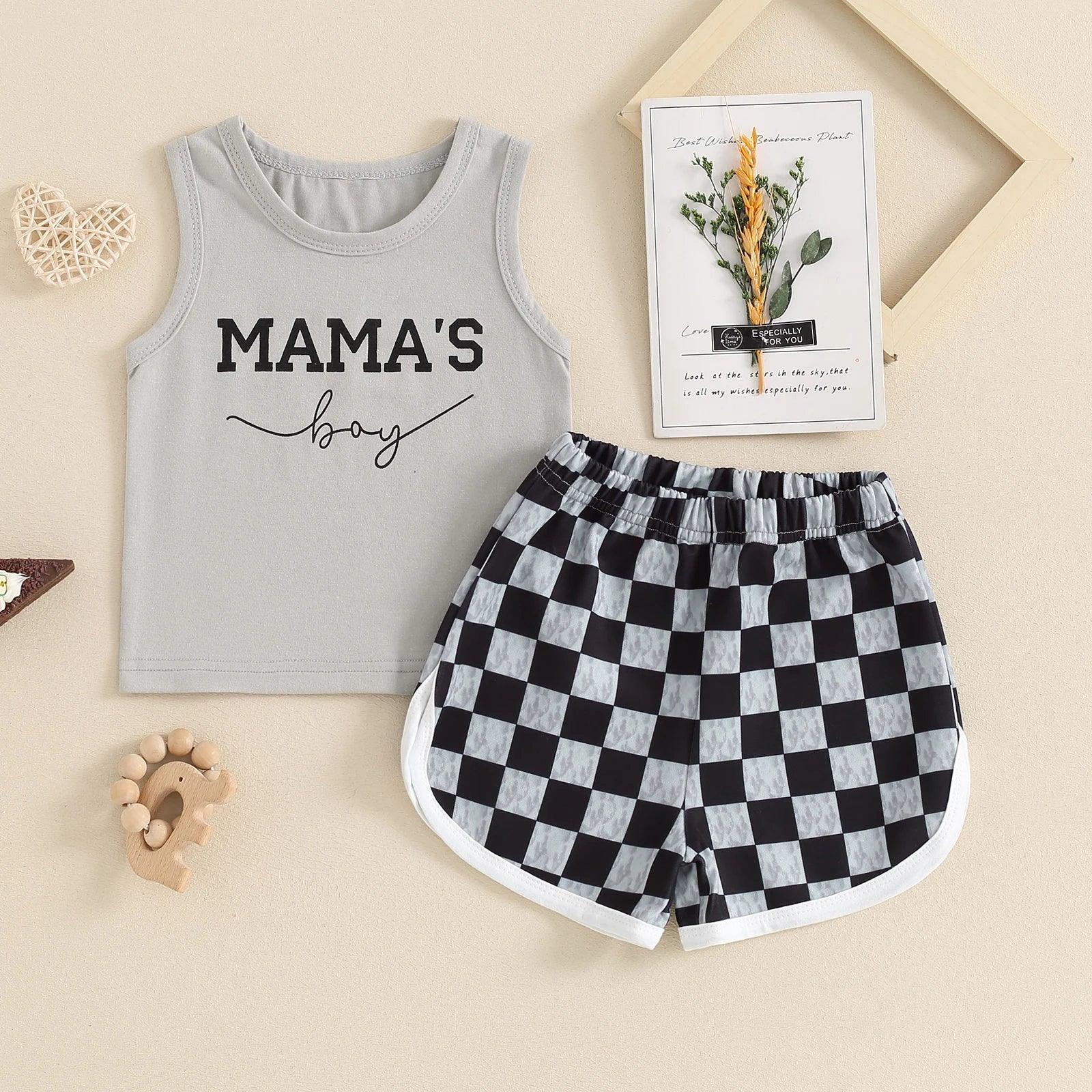 mama's boy checkered kids outfit - basil boutique