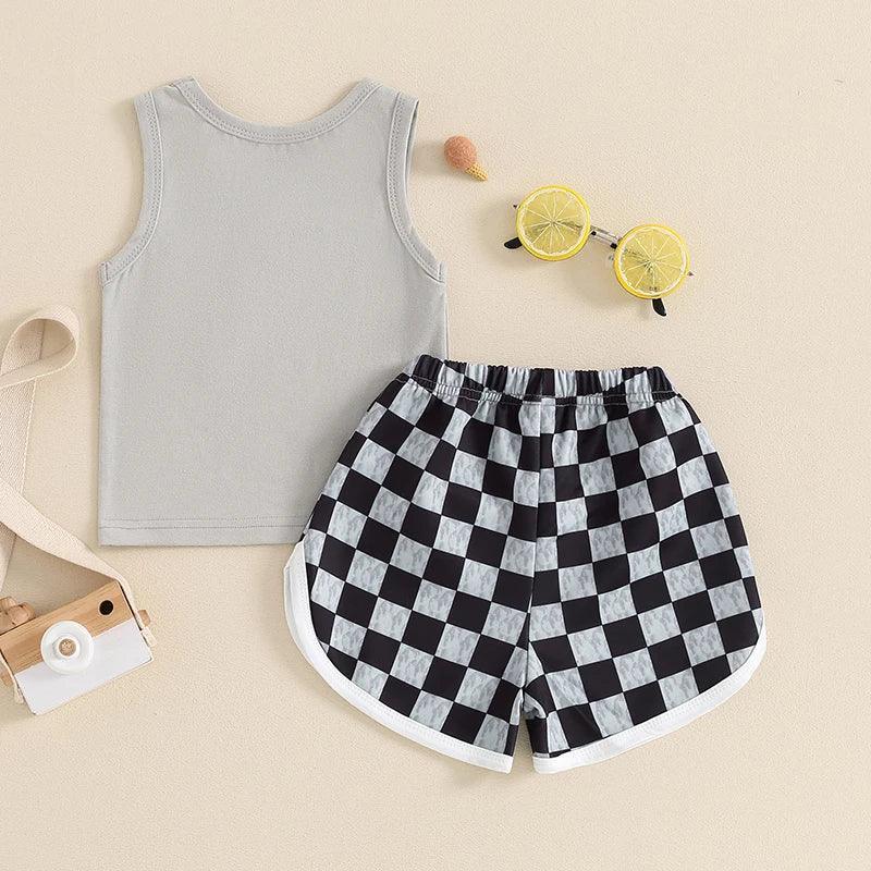 mama's boy checkered kids outfit - basil boutique