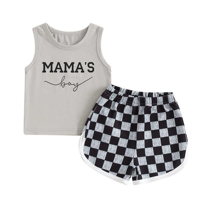 mama's boy checkered kids outfit - basil boutique