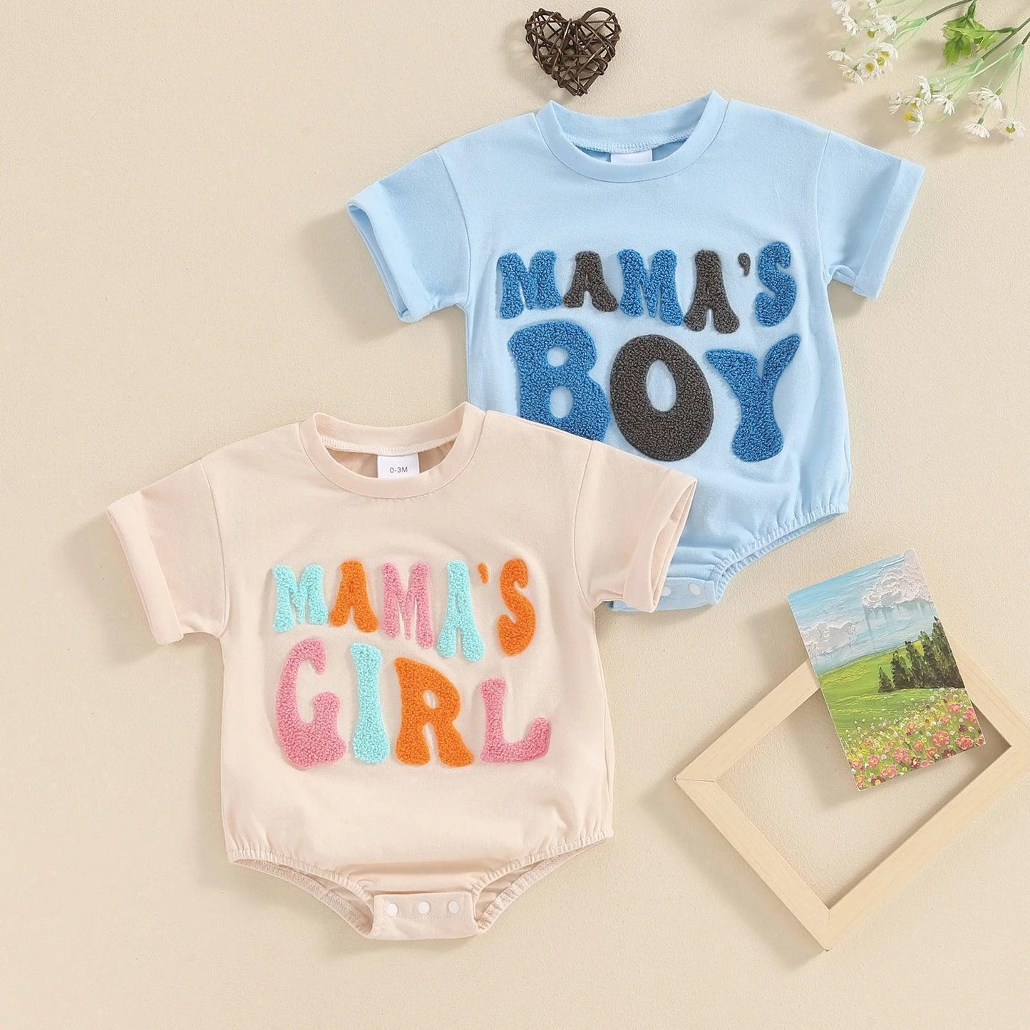 mama's boy + girl retro onesies - basil boutique