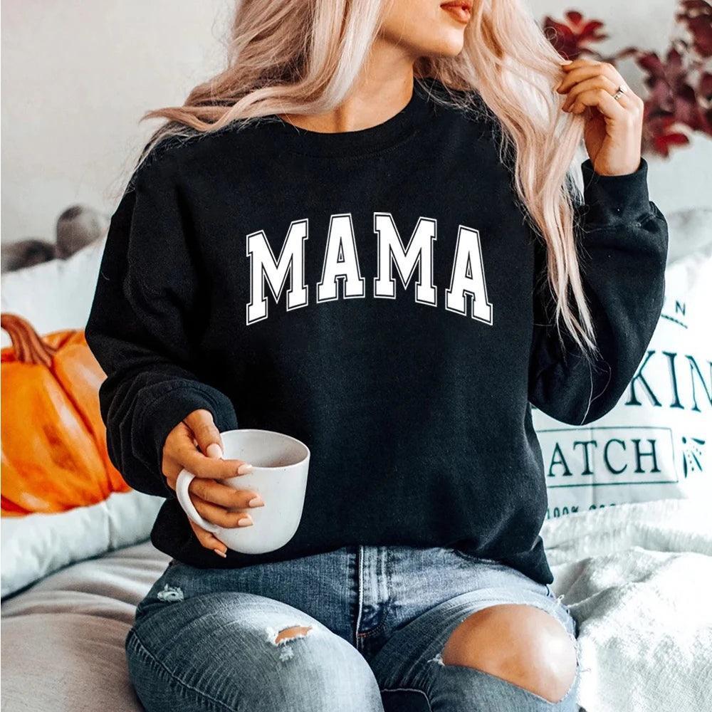 Mama Varsity Sweatshirt Mom Life Hoodie Super Mom Shirt Mother's Day Tops Women Fashion Crewneck Sweatshirts - basil boutique