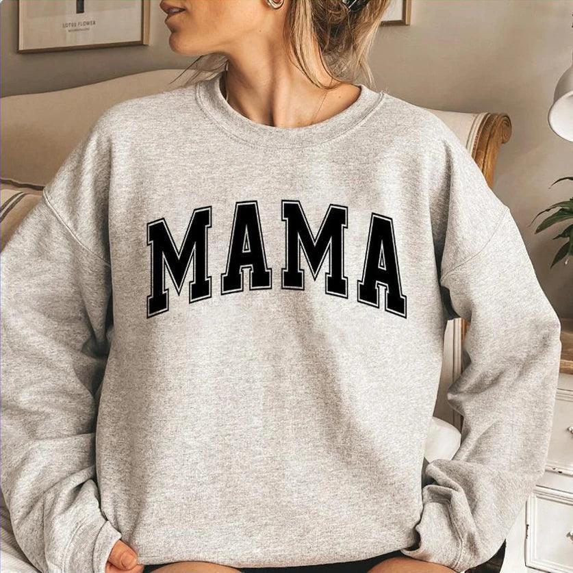 Mama Varsity Sweatshirt Mom Life Hoodie Super Mom Shirt Mother's Day Tops Women Fashion Crewneck Sweatshirts - basil boutique