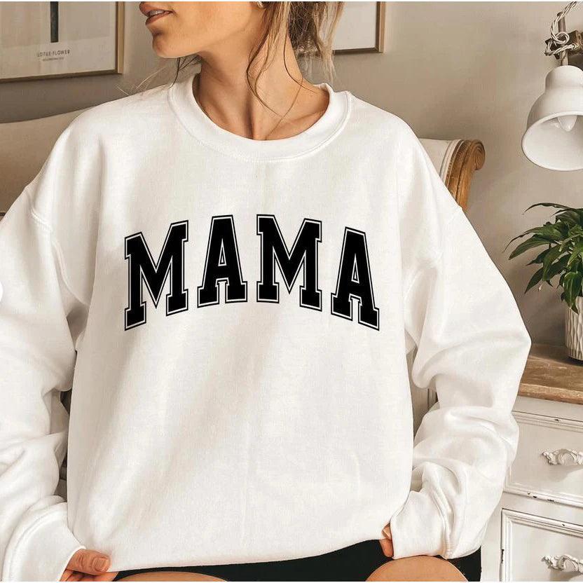 Mama Varsity Sweatshirt Mom Life Hoodie Super Mom Shirt Mother's Day Tops Women Fashion Crewneck Sweatshirts - basil boutique