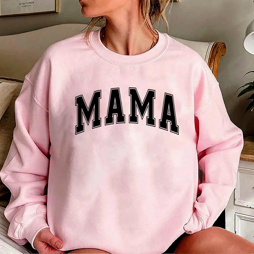 Mama Varsity Sweatshirt Mom Life Hoodie Super Mom Shirt Mother's Day Tops Women Fashion Crewneck Sweatshirts - basil boutique