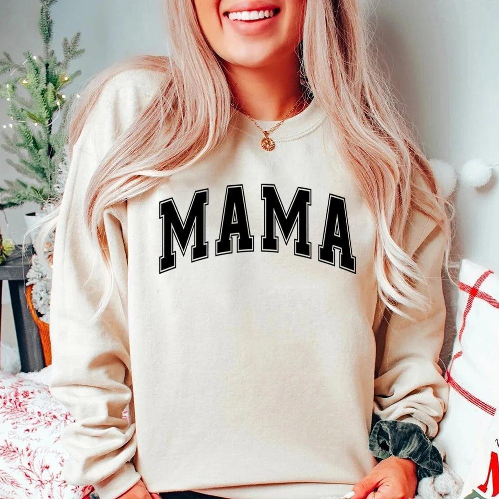 Mama Varsity Sweatshirt Mom Life Hoodie Super Mom Shirt Mother's Day Tops Women Fashion Crewneck Sweatshirts - basil boutique