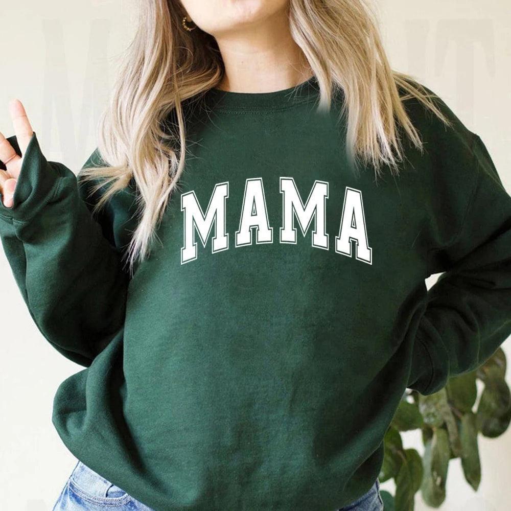 Mama Varsity Sweatshirt Mom Life Hoodie Super Mom Shirt Mother's Day Tops Women Fashion Crewneck Sweatshirts - basil boutique