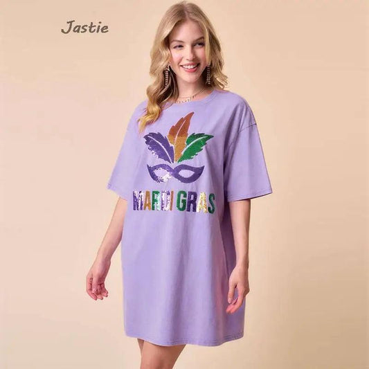 mardi gras sequin t-shirt dress - basil boutique