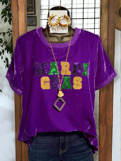 mardi gras sequin + velvet top - basil boutique