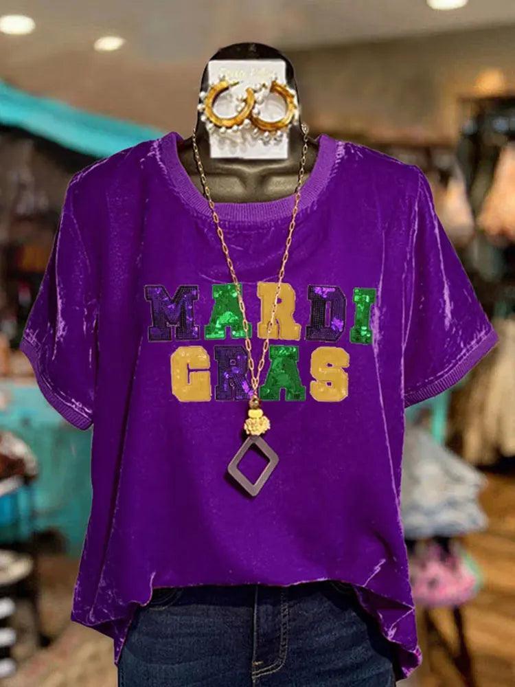 mardi gras sequin + velvet top - basil boutique