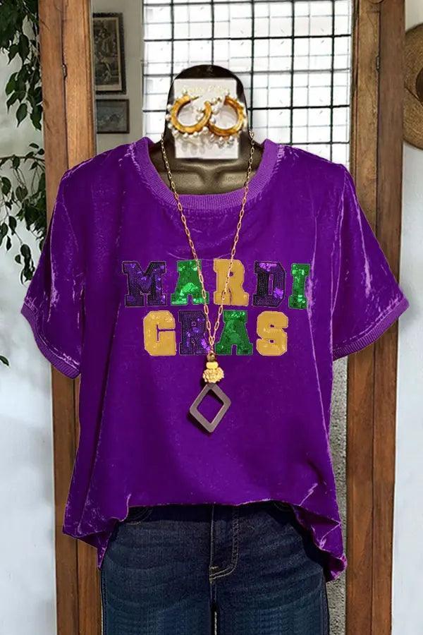 mardi gras sequin + velvet top - basil boutique