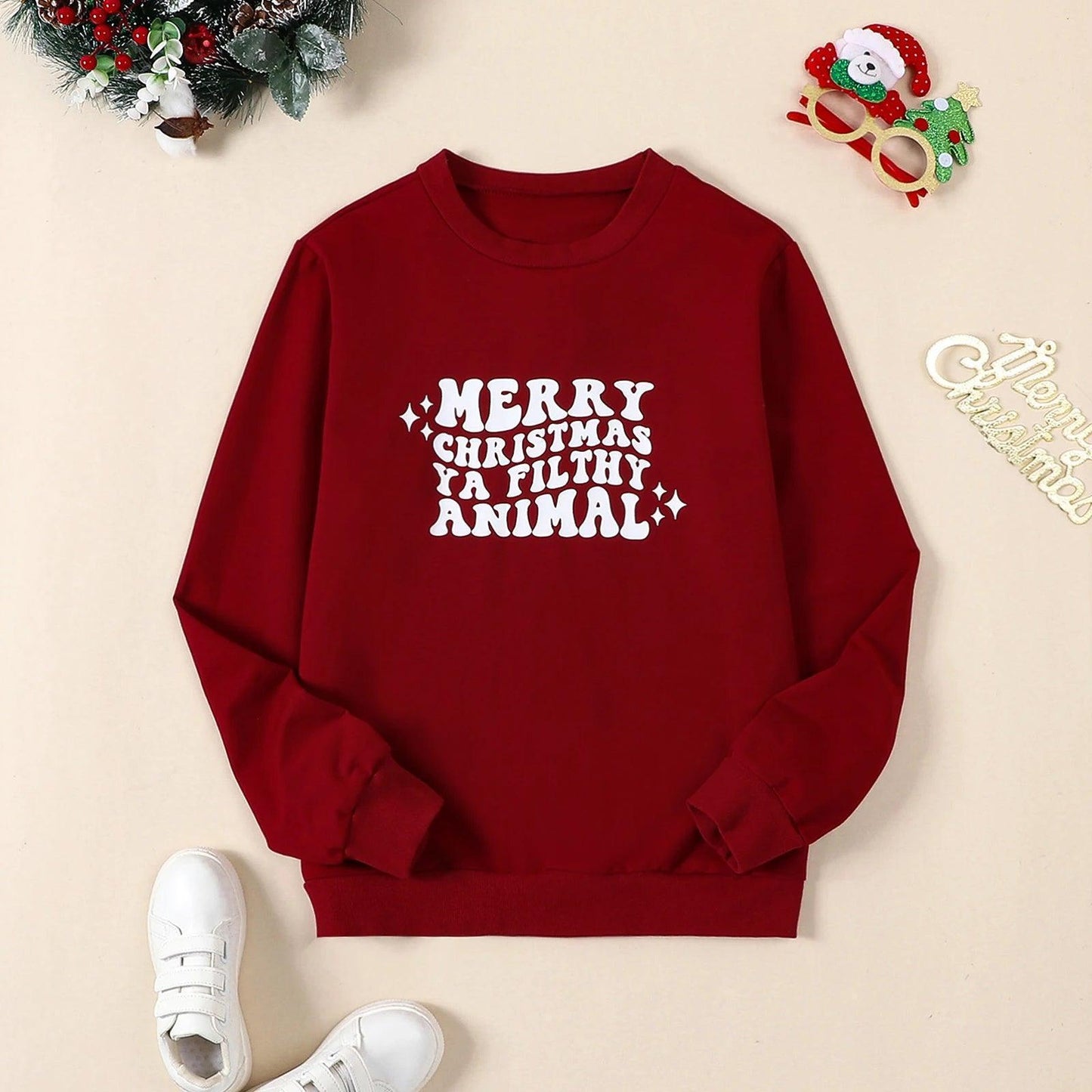 merry christmas ya filthy animal matching set - basil boutique